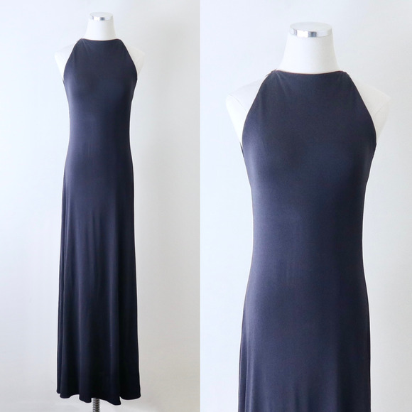 Vintage 1990s Ralph Lauren Collection Size 4 Rayon Jersey Maxi Navy Blue - Picture 1 of 12